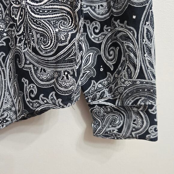Lauren Ralph Lauren Women Boho Chic Black White Paisley Non-Iron Button-Up Top L - Picture 3 of 11